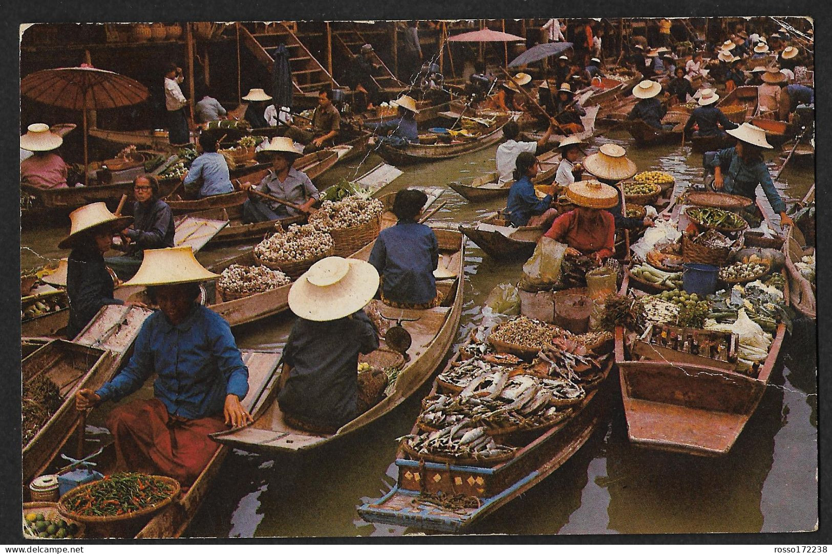 Thailand floating market Rajburi postcard used