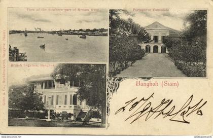 siam thailand, BANGKOK, British Legation, Portuguese Consulate, Menam (1901) Postcard