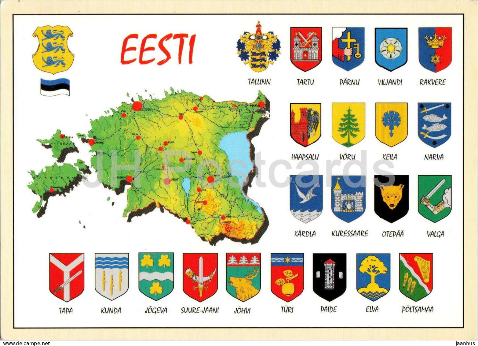 The coats of arms of Estonia - Towns - map - Estonia - unused