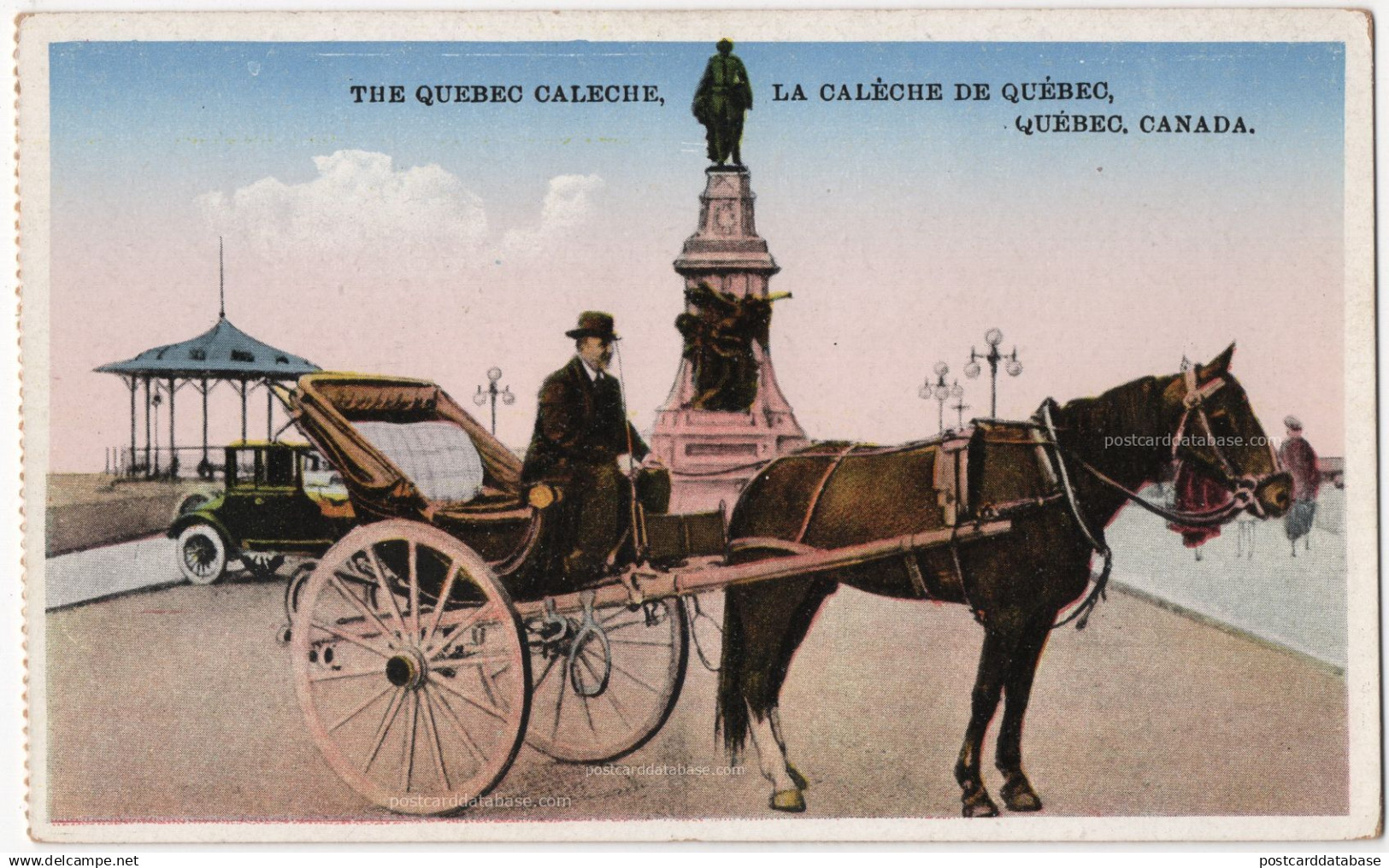 THE QUEBEC CALECHE, LA CALÈCHE DE QUÉBEC, QUEBEC, CANADA. - & carriage, horse, statue, gazebo