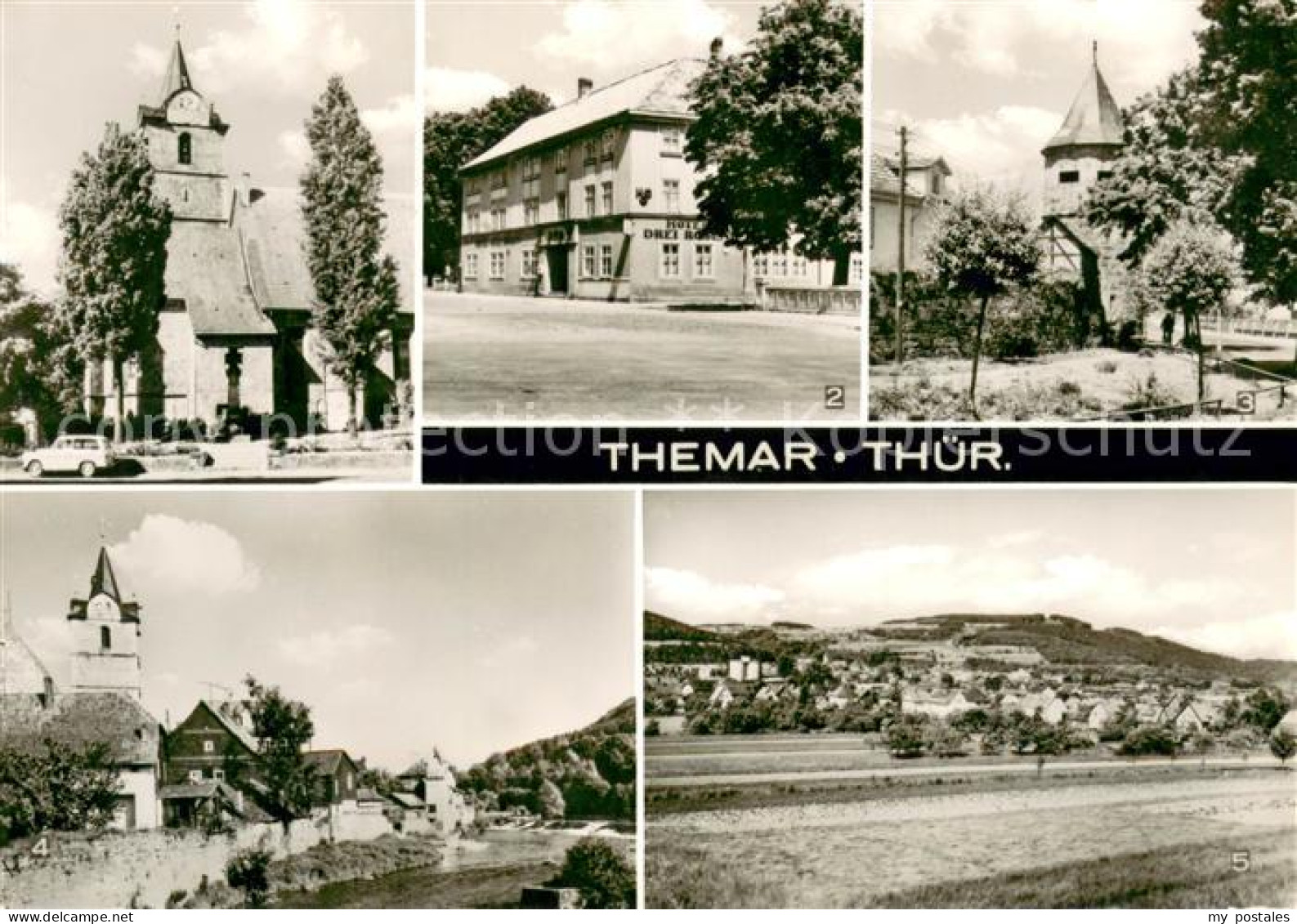 Themar Stadtkirche HO Hotel Gaststaette Drei Rasen Pulverturm Partie an der Werr