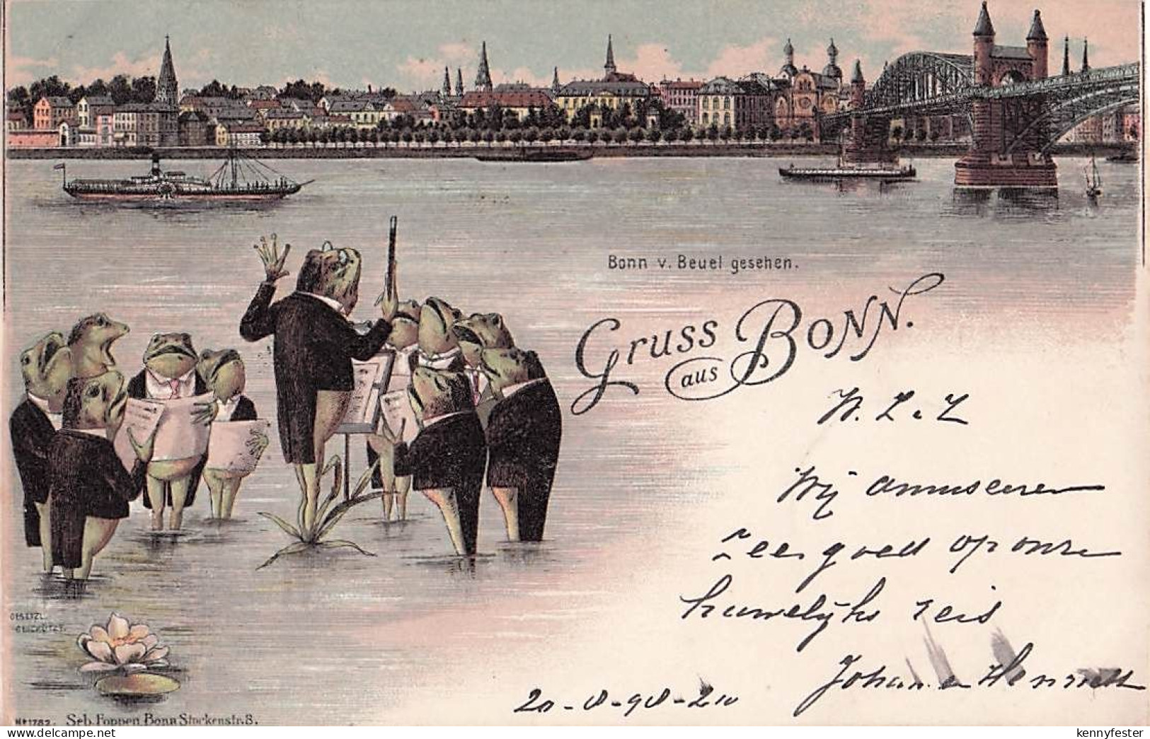 thographie Bonn, Froschkonzert am Rhein, Bonn von Beuel gesehen
