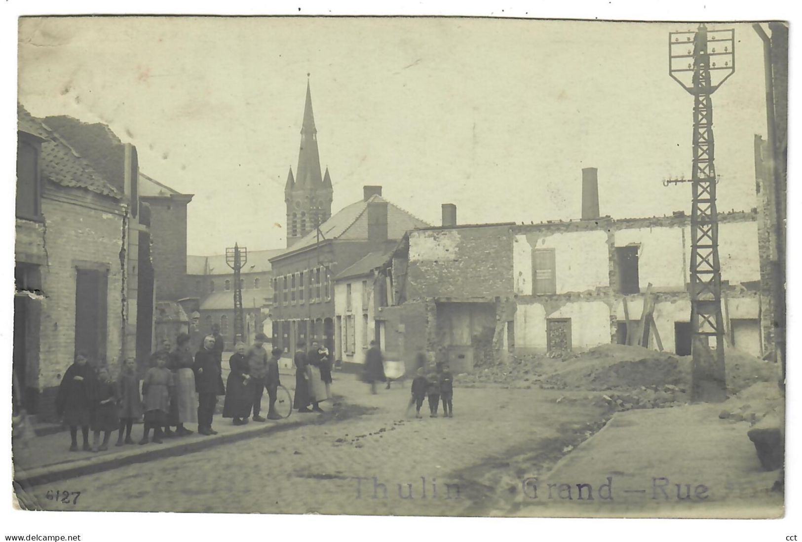 Thulin  Hensies  CARTE PHOTO    Grand rue  1919