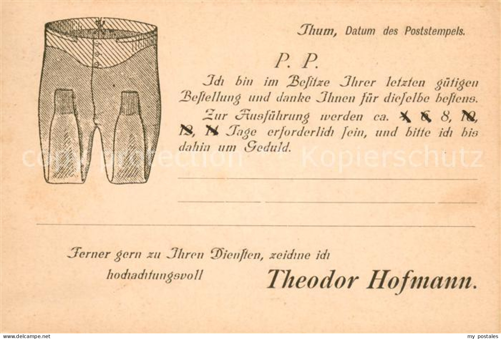 Thum Erzgebirge Theodor Hoffmann Kleidungswaren Bestellungsbestaetigung