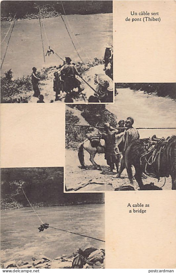 TIBET - Crossing a river by cable - Publ. Foreign Missions of Paris, France
