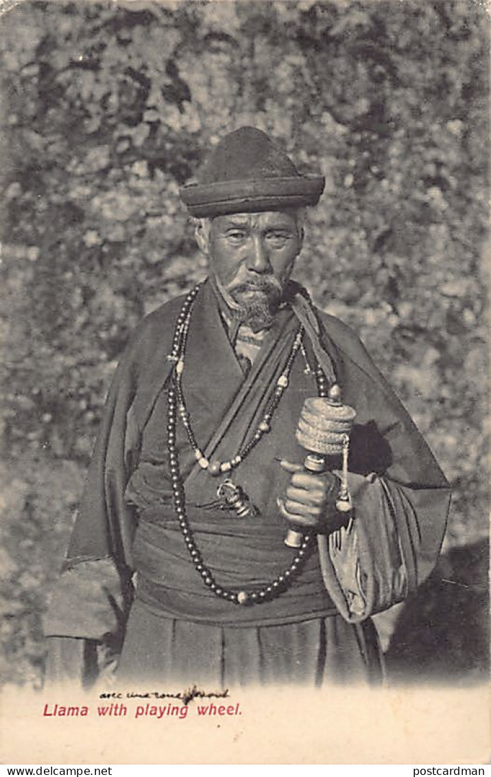 Tibet - Tibetan Lama with prayer wheel - Publ. The Phototype Co.