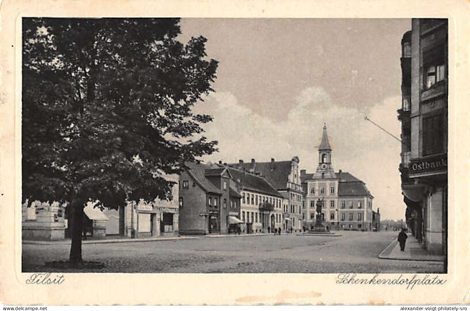 Tilsit (Sowetsk, Kaliningrad) - Schenkendorfplatz, Ostbank, 1930. Mit Ortsste...