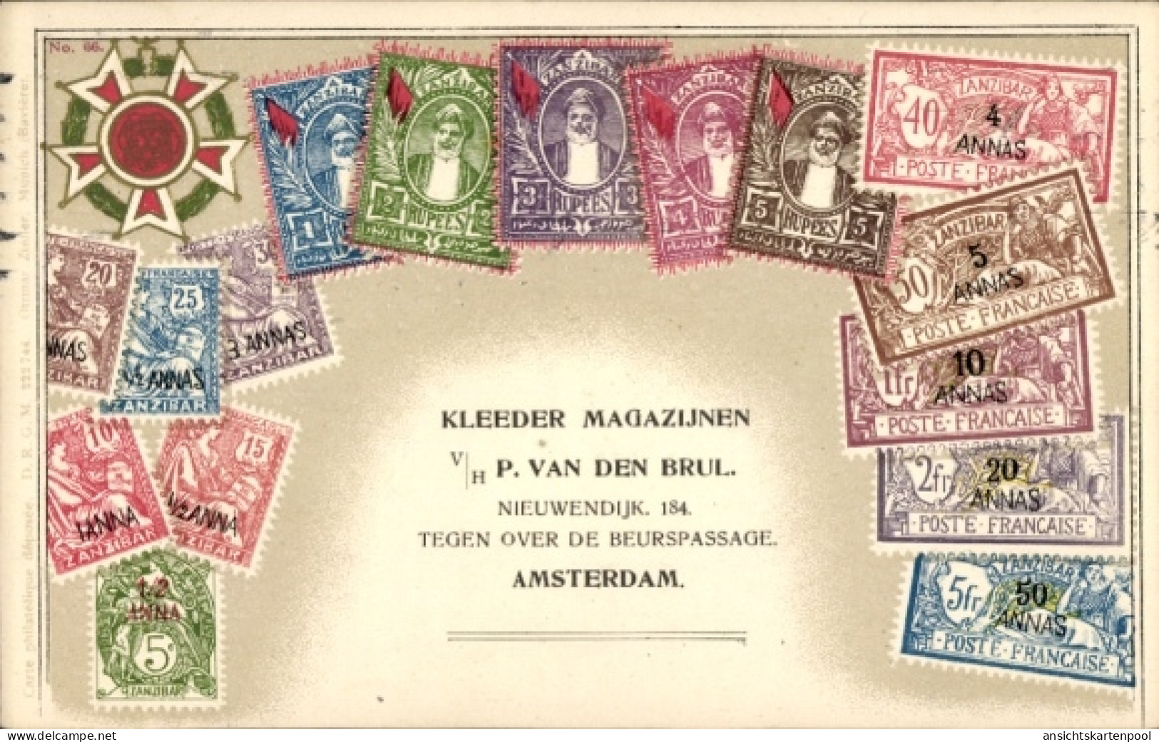 Timbres CPA Zanzibar Tansania, P. Van den Brul, Reklame