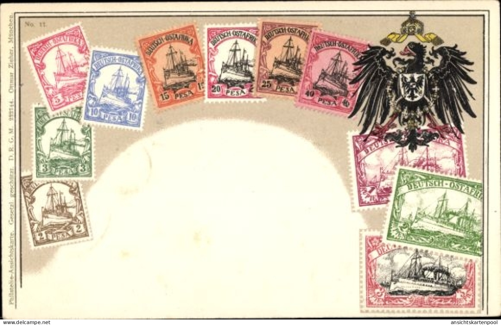 Timbres Gaufré CPA Deutsch Ostafrika Tansania, Blason