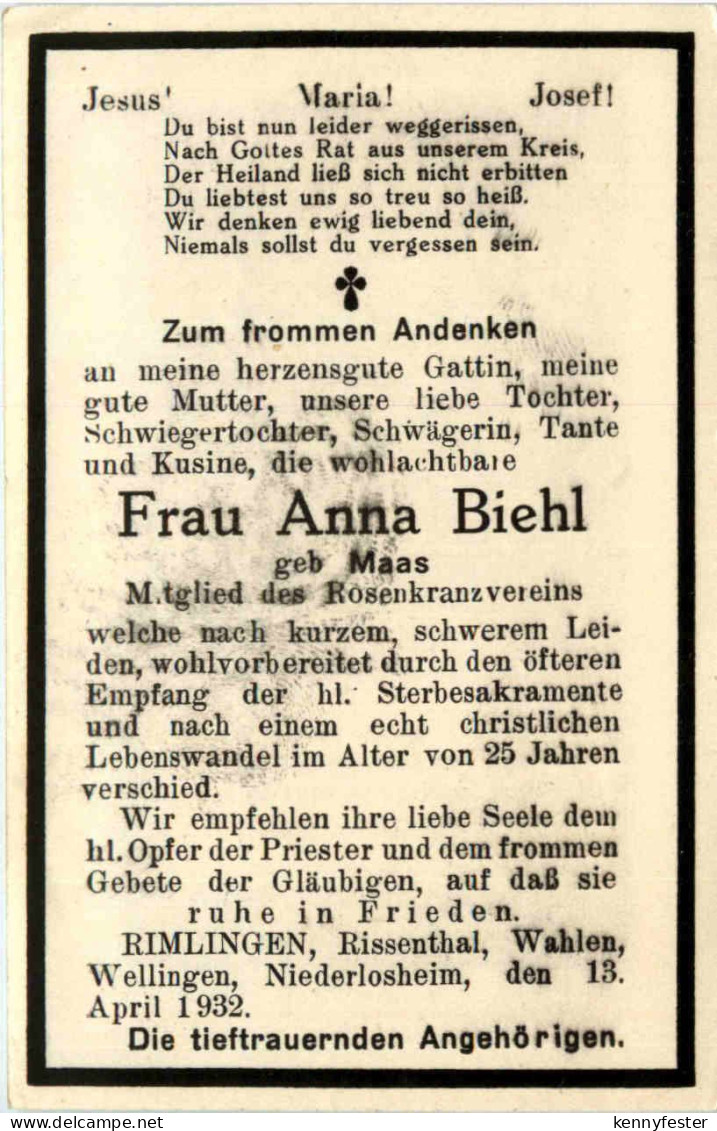 Todesanzeige - Rimlingen