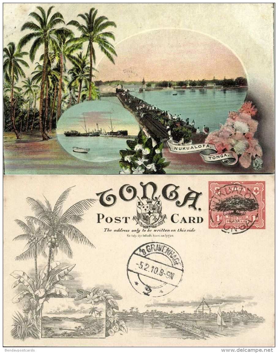 tonga islands, NUKUALOFA, Bridge, Steamers (1909) Pre-Printed Stamp