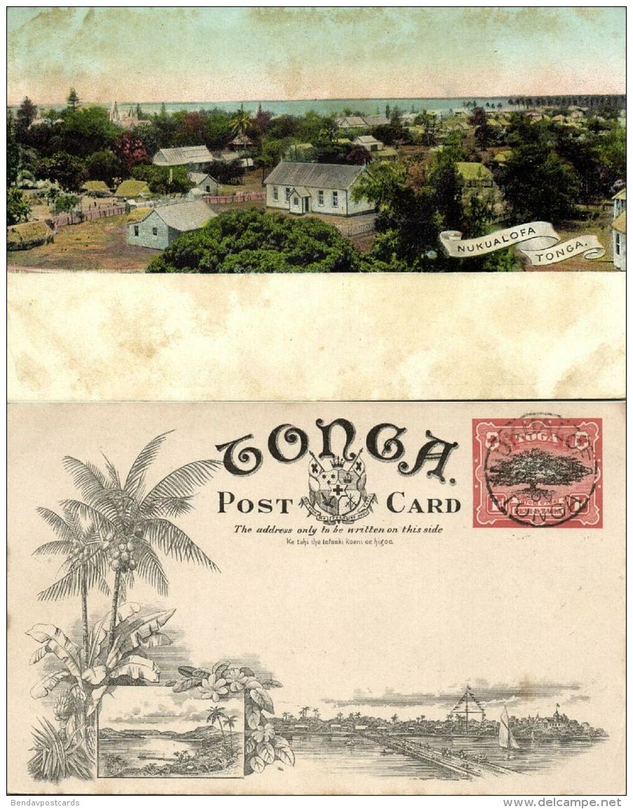 tonga islands, NUKUALOFA, Panorama (1909) Pre-Printed Stamp