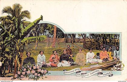 Tonga - Stripping bark for Tappa making - STAMPED POSTCARD Postally used Year 1909