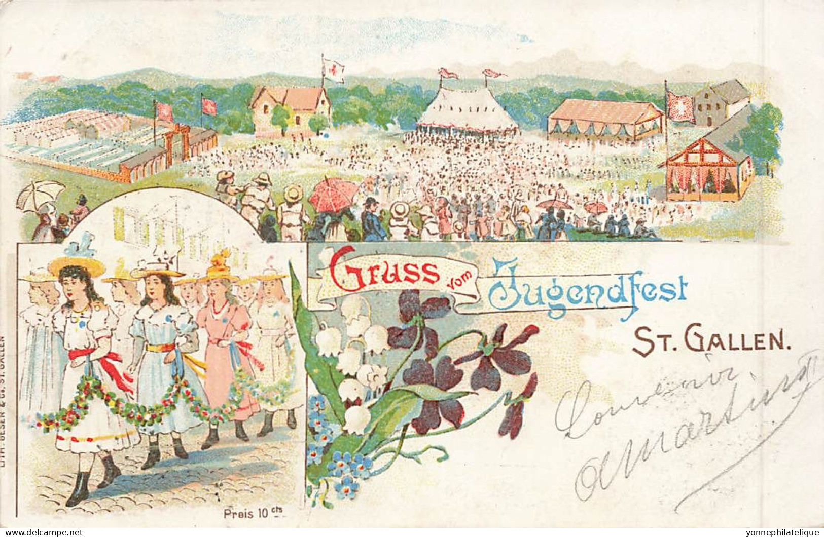 TOP - SUISSE - SG - SAINT GALL - Gruss vom Jugendfest - lithographie Geser - carte précurseur 1901 - (Sui-165)