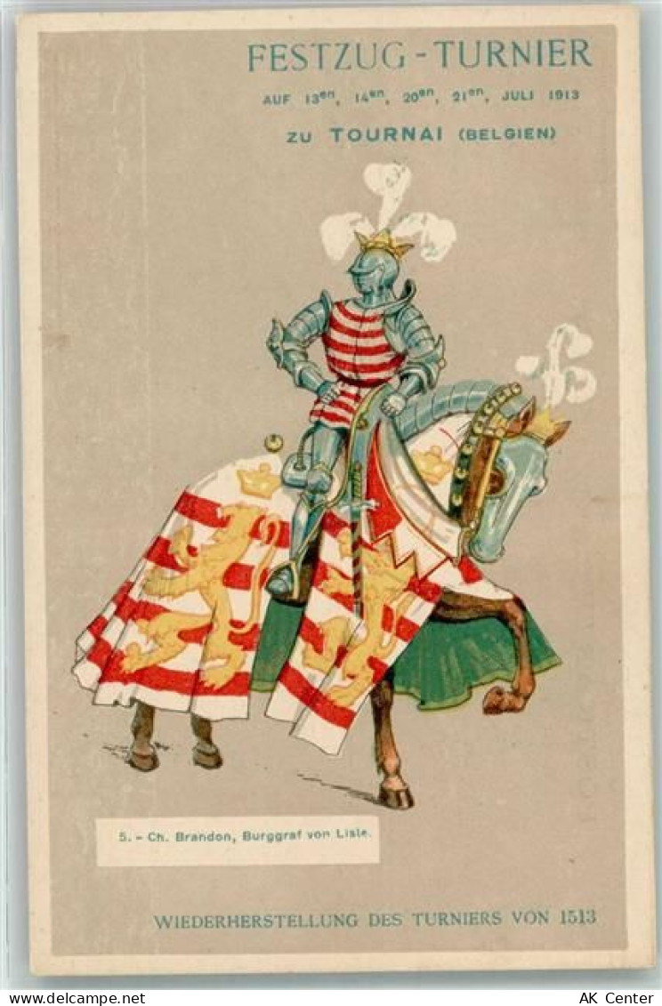 Tournai Festzug zu Tournai Nr. 5 , Ritter Mittelalter Motiv Belgien 1913... - 13927134