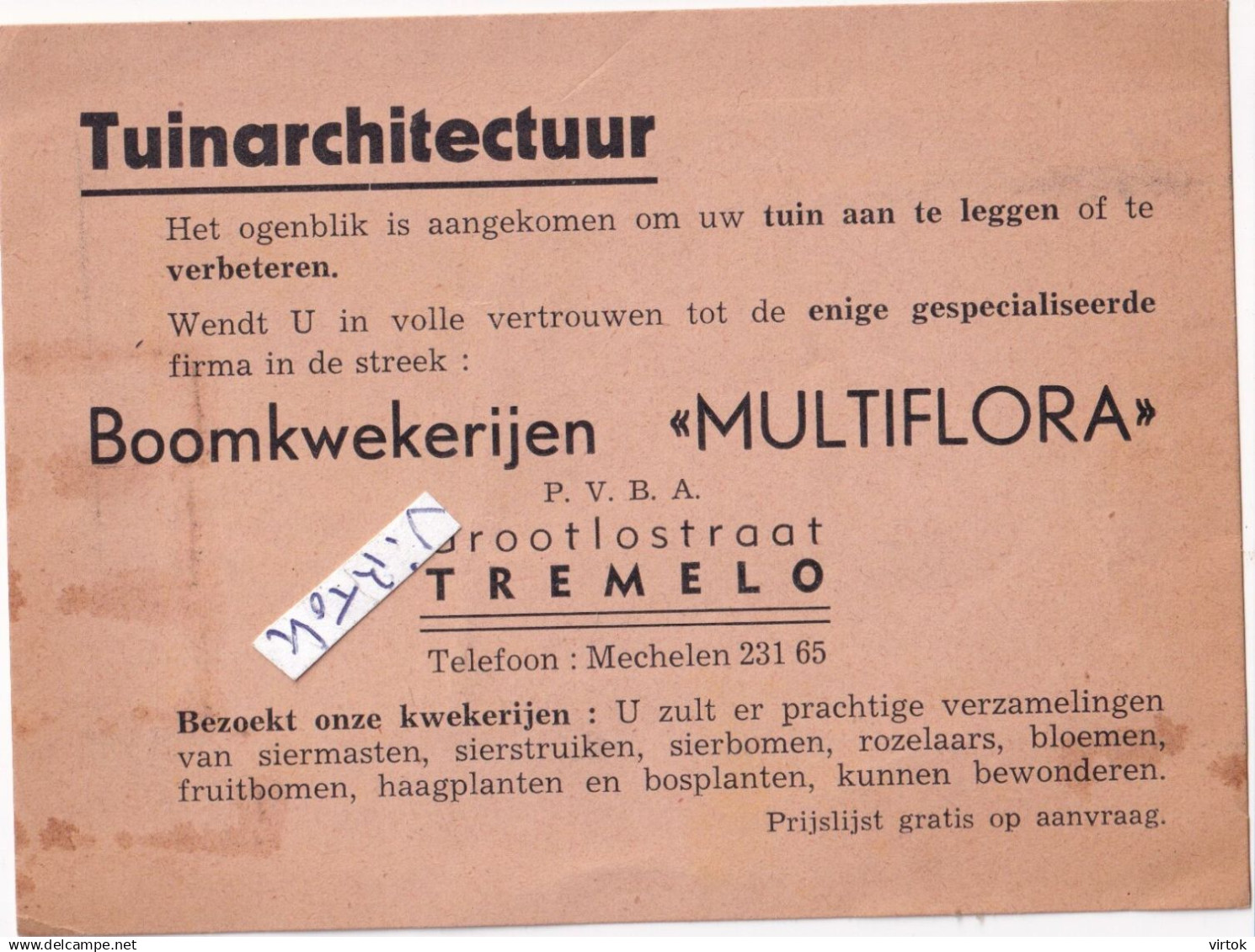 TREMELO : Boomkwekerijen MULTIFLORA     zie scan voor detail  (  GEEN POSTKAART )