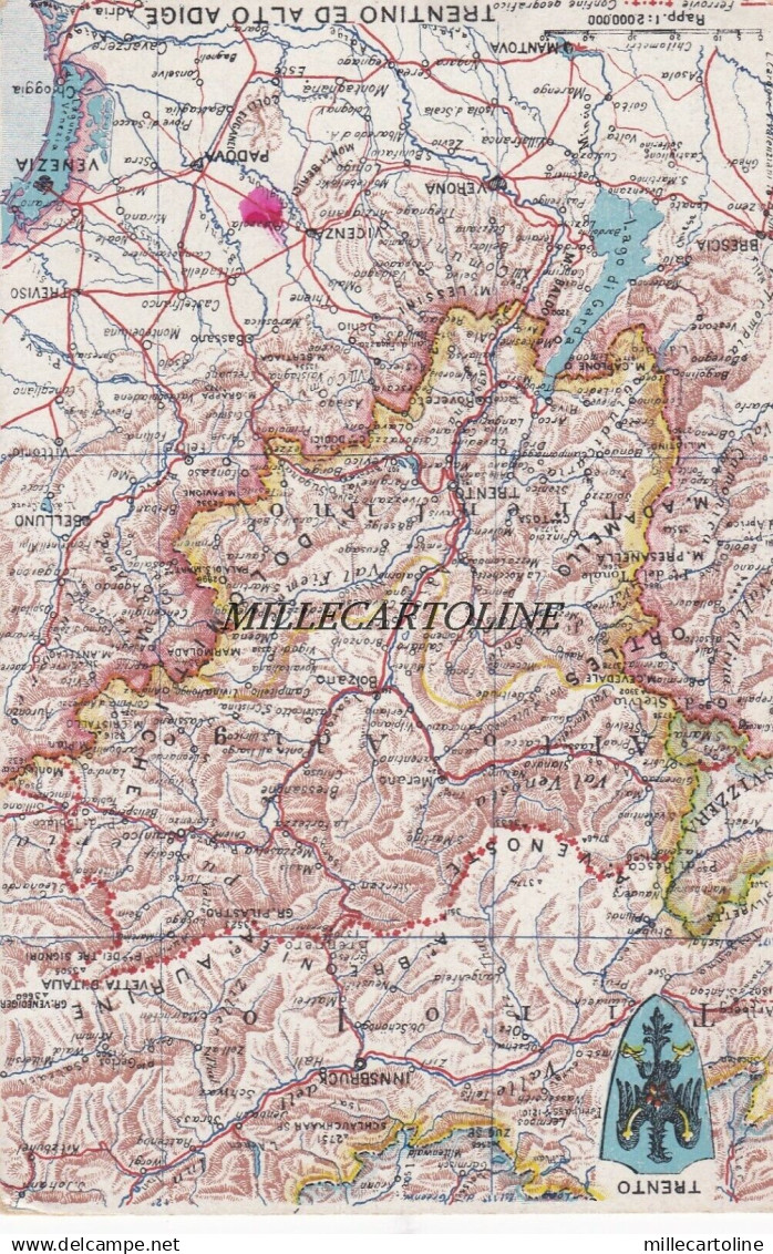 TRENTO : cartolina con cartina geografica del Trentino - Alto Adige