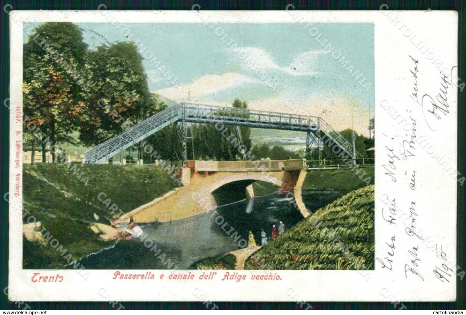 Trento Città Passerella Canale Adige Vecchio cartolina RT3682