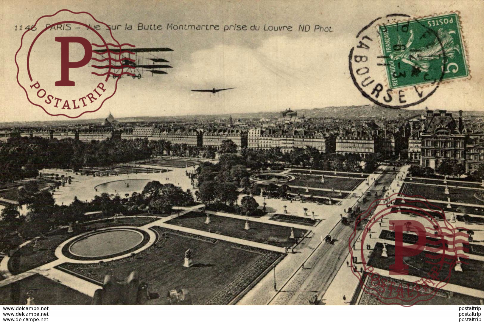 tres rare    paris vue sur la butte montmatre prise du louvre   Carte Postale Ancienne Aviation -