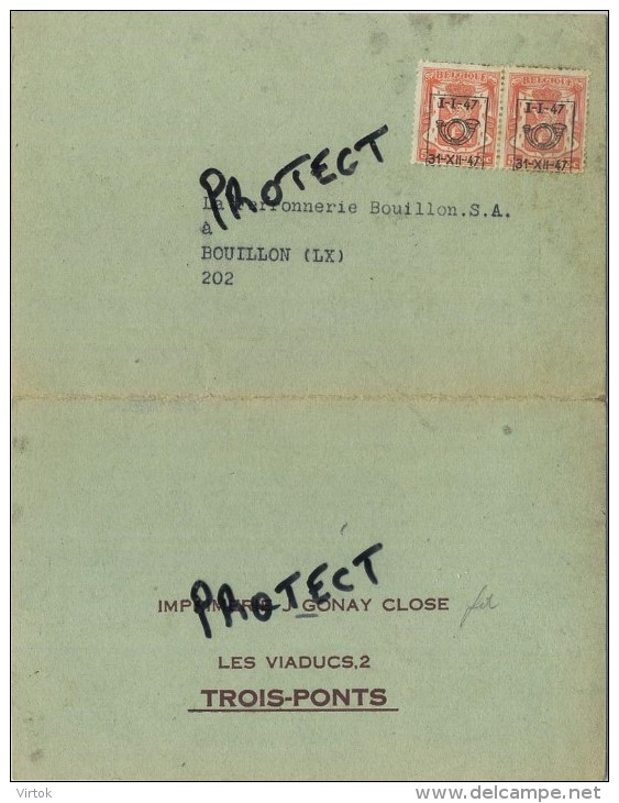 Trois Ponts : imprimerie J. Gonay Close  1947  (  2 scan )  reclame