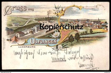 ALTE LITHO POSTKARTE GRUSS AUS ULFINGEN LUXEMBURG LUXEMBOURG BAHNHOF Station Gare Stollwerck Automaten Köln AK postcard