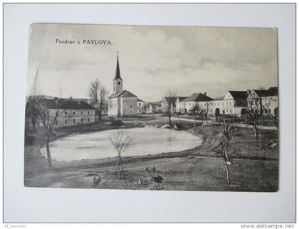 AK 1943 Pozdrav z Pavlova (Böhmen und Mähren) Dorfkirche Verlag Nakl. R. Slouka, obch. Pavlov