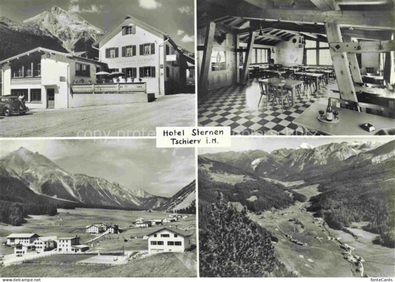 Tschierv Tschierf GR Hotel-Sternen Restaurant Speisesaal Bergpanorama Muensterta
