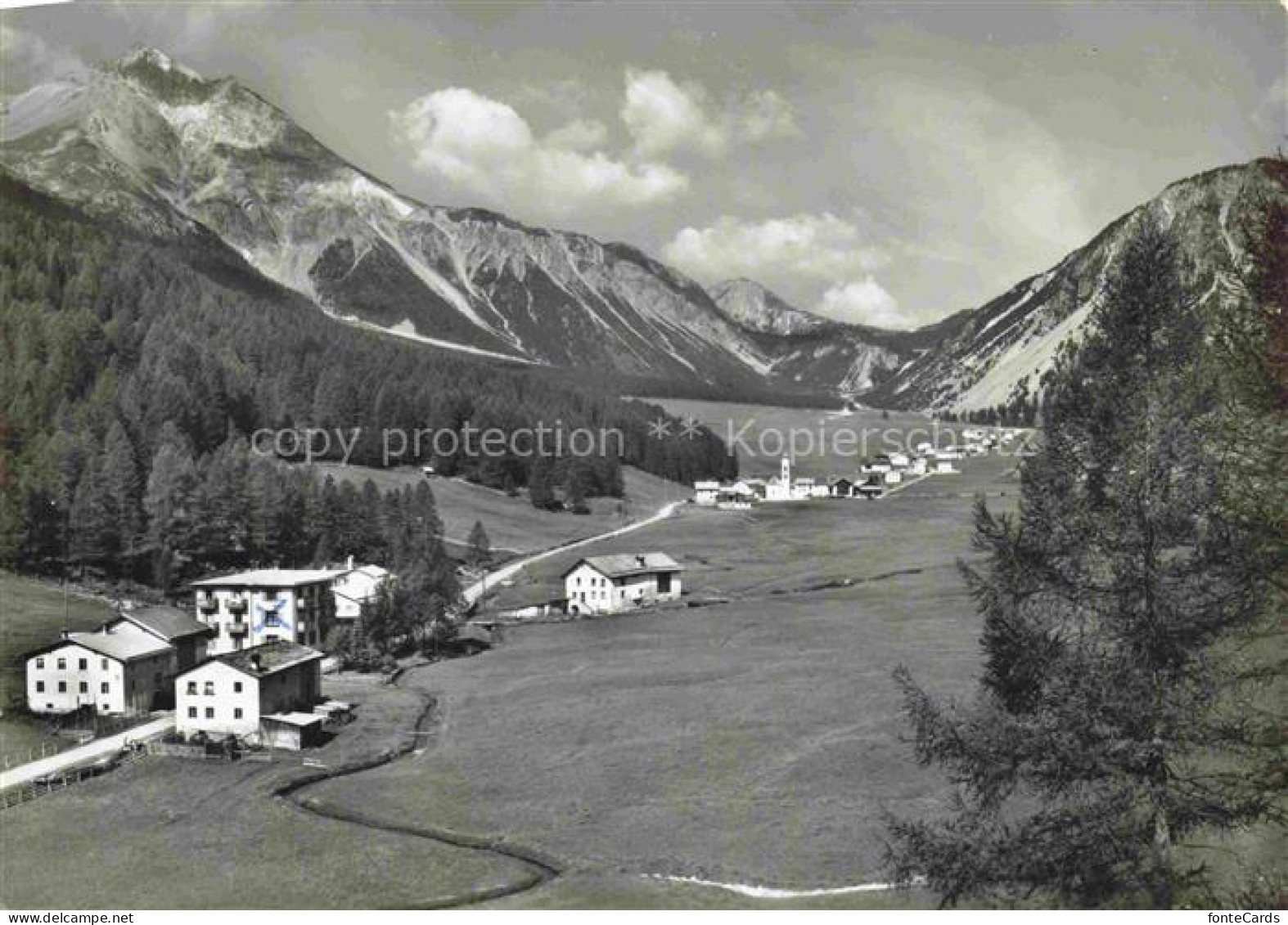 Tschierv Tschierf GR mit Piz d'Aint und Ofenpasshoehe