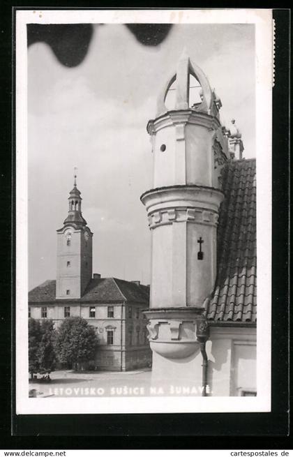 AK Susice /Sumave, Radnice, V popredi pravy roh stitu mestského musea
