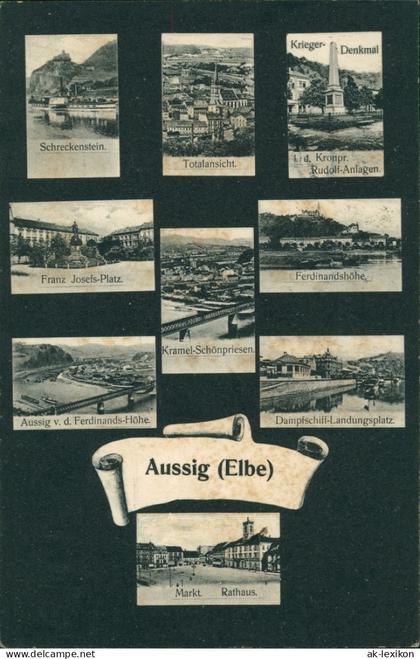 Aussig Ústí nad Labem (Ustji, Ustjiss) Mehrbild: Landeplatz, Stadt, Plätze 1905