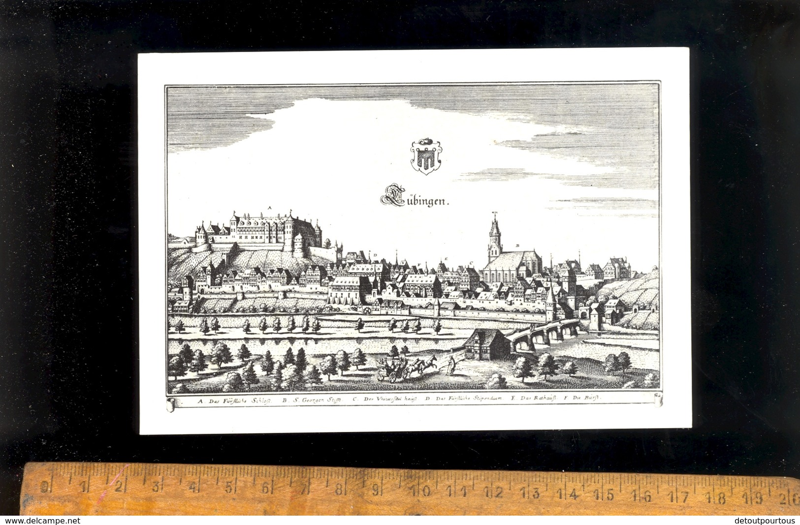 TÜBINGEN AM NECKAR Tuebingen : nach einem Kupferstich von Merian um 1643