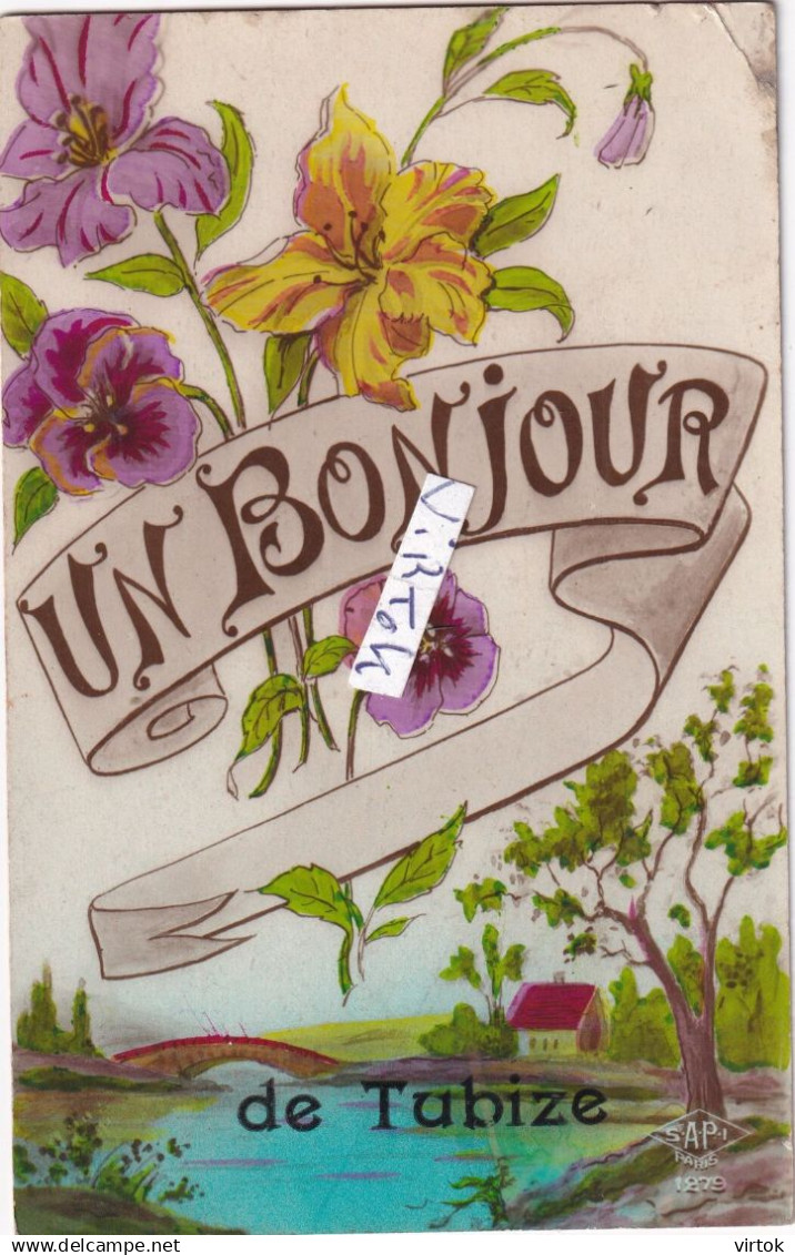 TUBIZE  :  un bonjour    (  ecrit avec timbre 1924  )