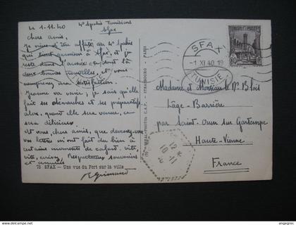 Carte Tunisie  Une vue du port sur la ville  cachet  Sfax  Tunisie 1/11/1940