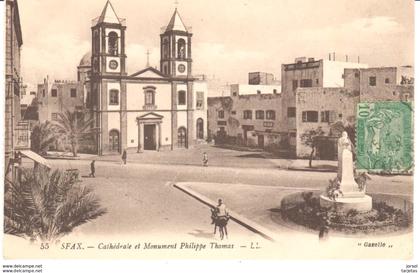 POSTAL  SFAX  -TUNEZ  - CATHÉDRALE ET MONUMENT PHILIPPE THOMAS  (CATEDRAL Y MONUMENTO A PHILIPPE THOMAS)