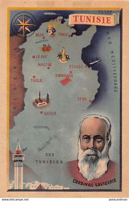 Tunisie - Carte géographique de la Tunisie - Cardinal Lavigerie - Ed. Moullot