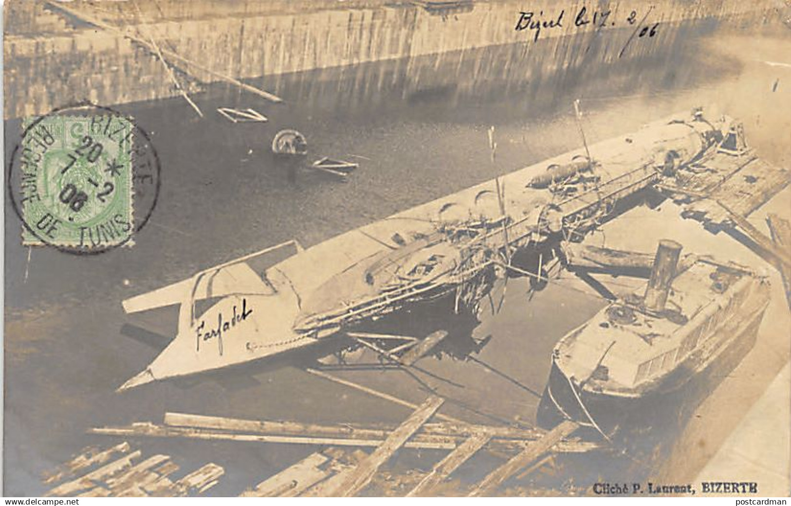 Tunisie - BIZERTE - Le sous-marin Farfadet coulé - CARTE PHOTO - Ed. P. Laurent