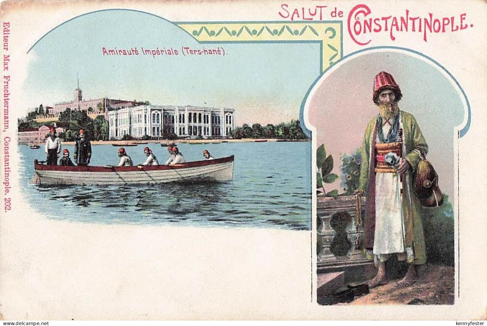 Türkei, Konstantinopel , Rudernde Männer, Postkarte, 1900