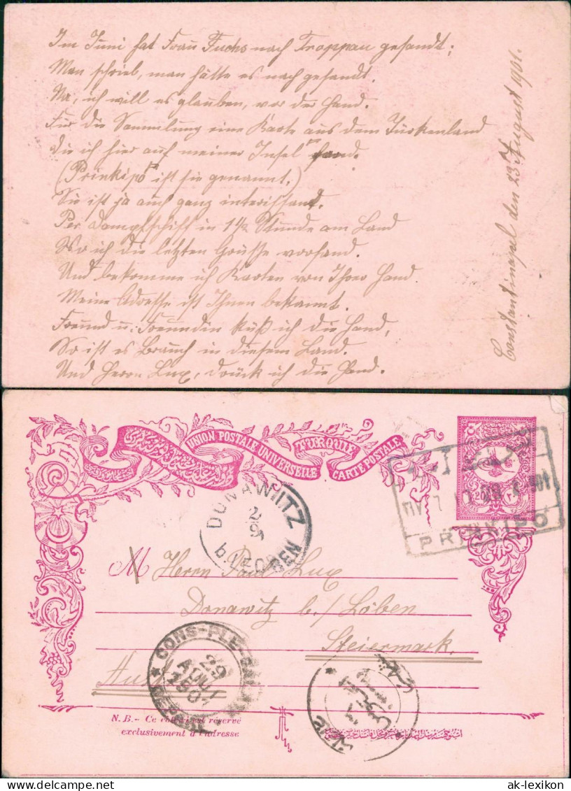 Türkei Turkey Künstlerische Ganzsache 1901  div Stempel gel. n. Donawitz Leoben