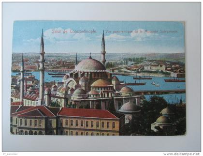 AK Türkei 1909 (?) Salut de Constantinople / Vue panoramique de la Mosquee Suleymanie echt gelaufen nach Wien!