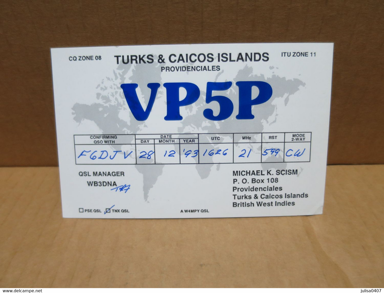 TURKS & CAICOS ISLANDS  carte radio amateur