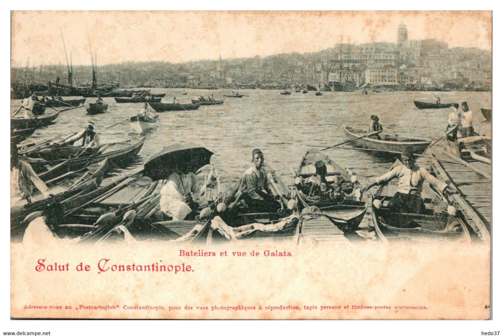 Turquie - Constantinople - Bateliers et vue de Galata
