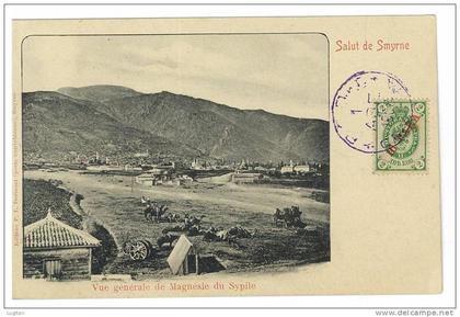 CARTOLINA - SMYRNE - SALUTI - VEDUTA GENERALE MAGNESIE....VIAGGIATA AFFRANCATA LATO VEDUTA ORA TURCHIA - IMPERO OTTOMANO