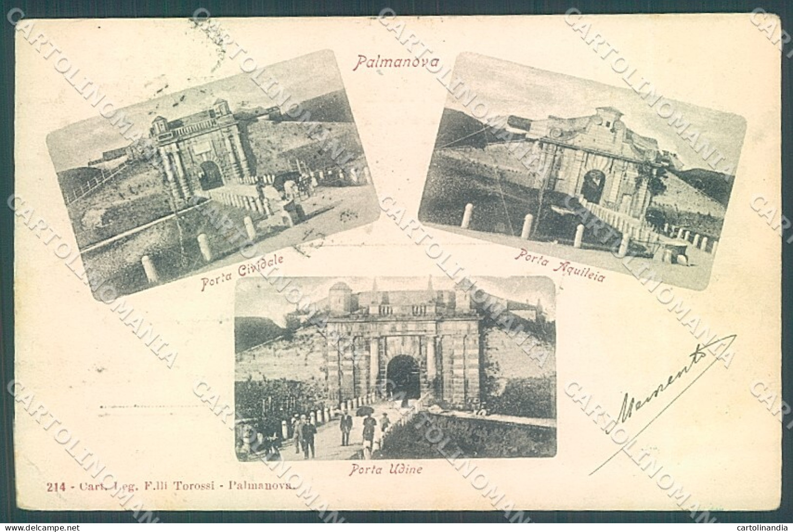 Udine Palmanova Porta Udine Cividale Aquileia PIEGHINA cartolina JK4260