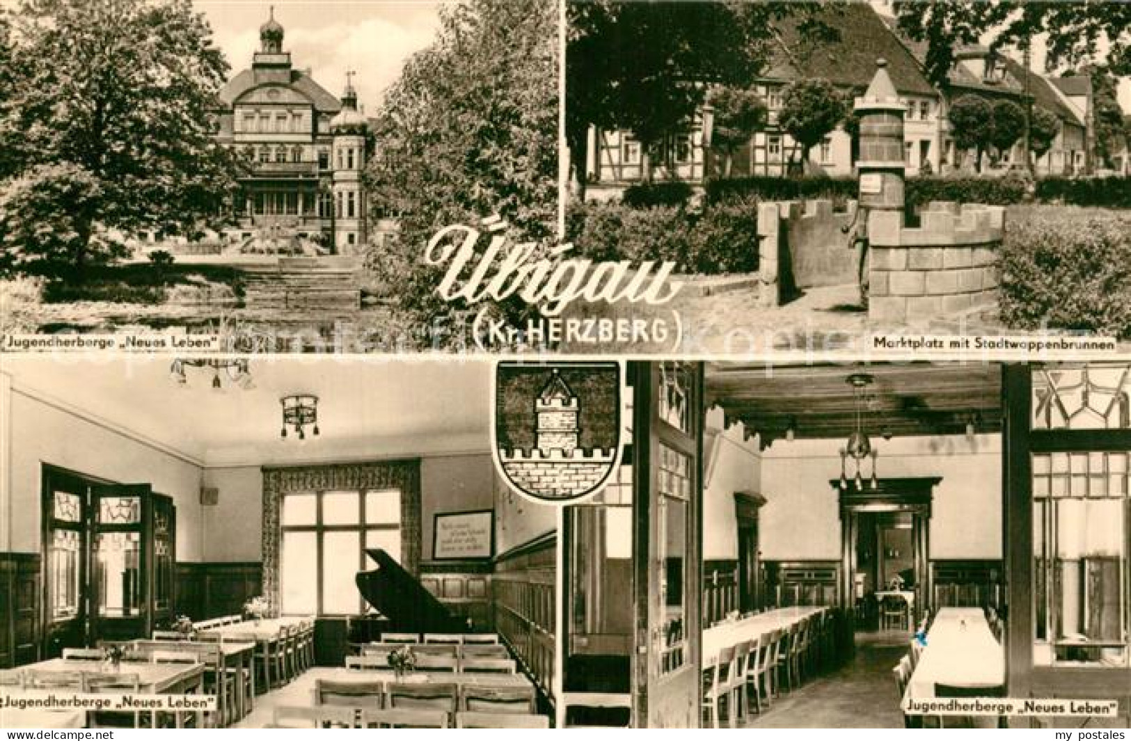 Uebigau Elster Jugendherberge Marktplatz Stadtwappenbrunnen