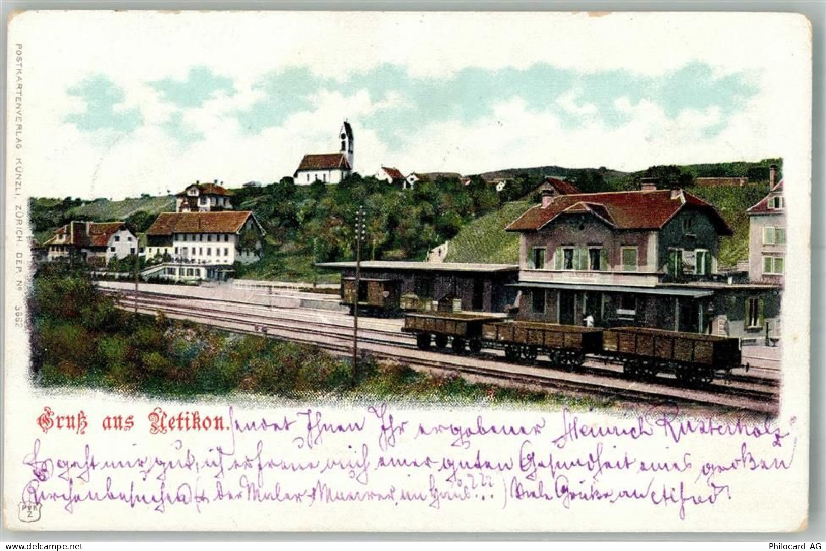Uetikon am See Bahnhof Eisenbahn Kirche Bahnhof Schweiz 1902 Foto AK - 13666477