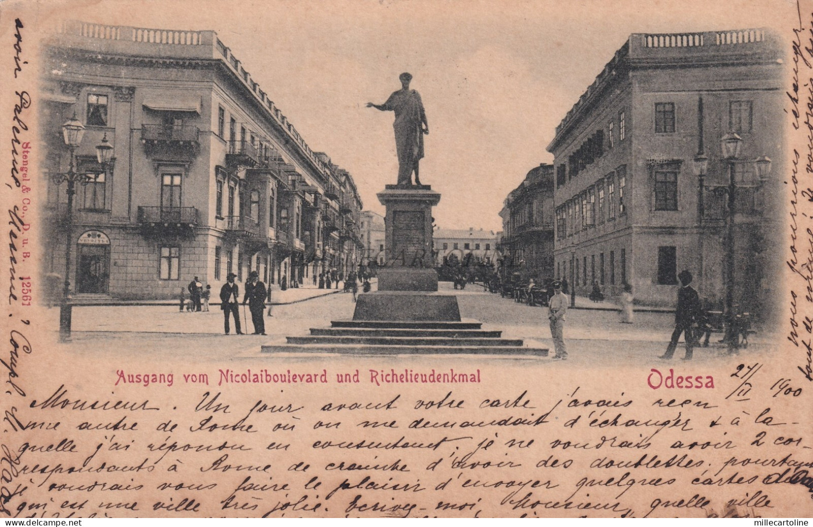 UKRAINE - Odessa Одеса - Ausgang Nicolaiboulevard Richelieudenkmal 1900 Postcard