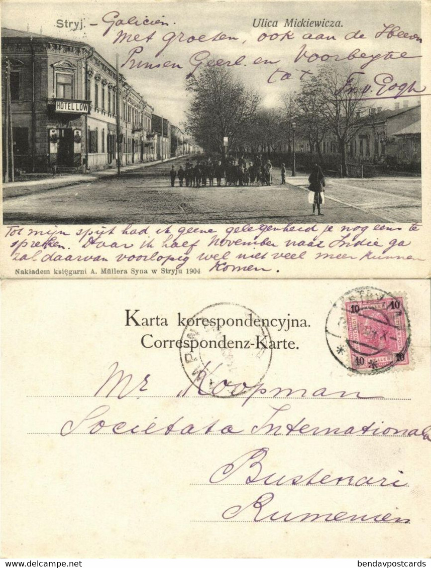 ukraine russia, STRYI STRYJ, Ulica Mickiewicza, Hotel Low (1904) Postcard