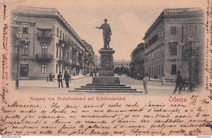 UKRAINE - Odessa Одеса - Ausgang Nicolaiboulevard Richelieudenkmal 1900 Postcard