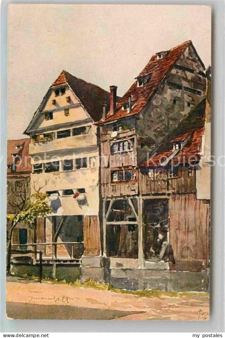 Ulm Donau Alt Ulm Gerberhaeuser Blau Aquarell Marschall