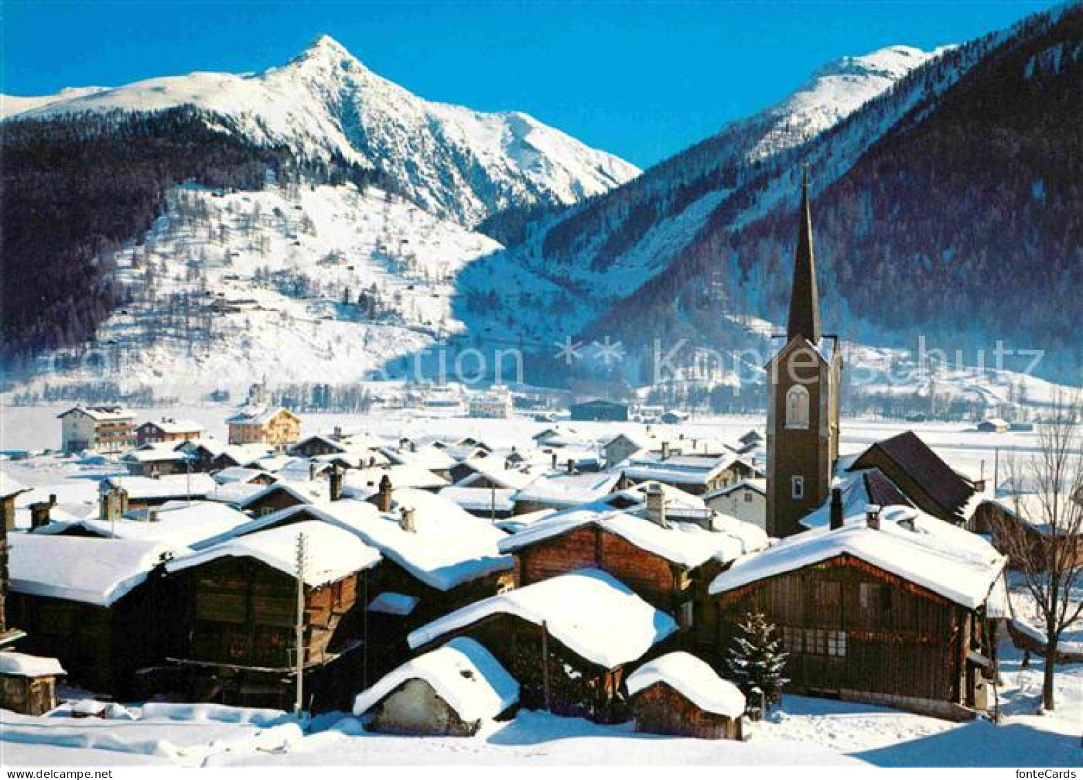 Ulrichen Panorama Kirche Winter
